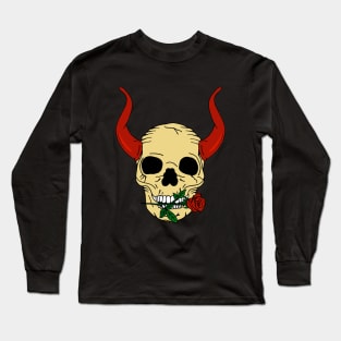 Romantic Devil Skull with Rose Long Sleeve T-Shirt